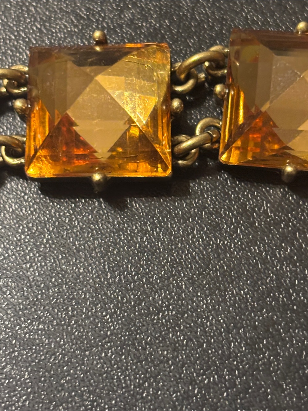 Vintage J. Crew Amber Crystal Link Bracelet Faceted Pyramid Glass - Picture 16 of 17